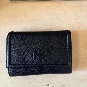 Tory Burch Black leather wallet trifold embossed logo/almost new